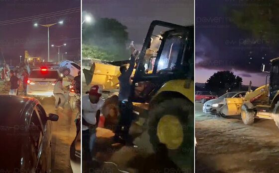 Homem atropela pessoas e veículos com retroescavadeira em Juazeiro do Norte; Veja video