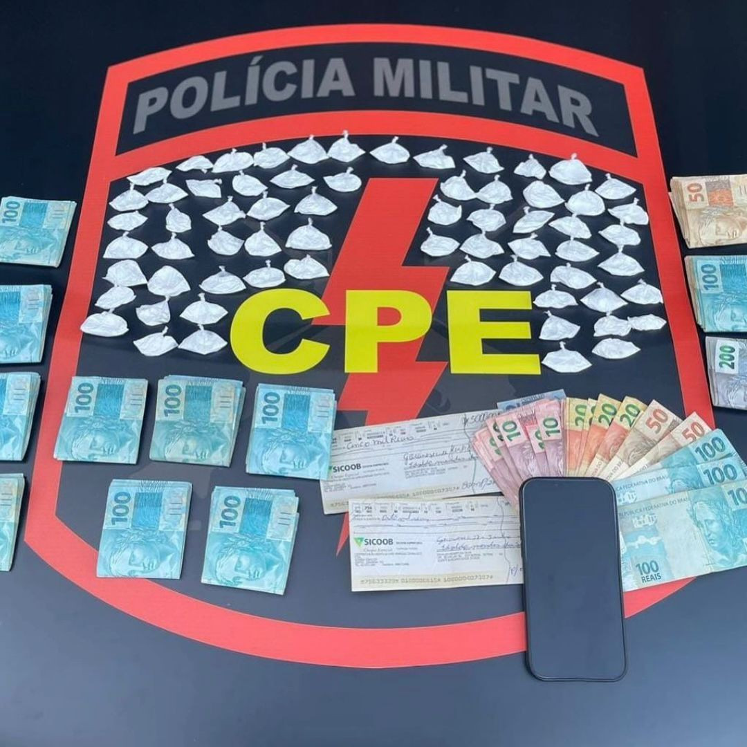 CPE de Goianésia prende traficante de drogas com cocaína, cheques e dinheiro em espécie